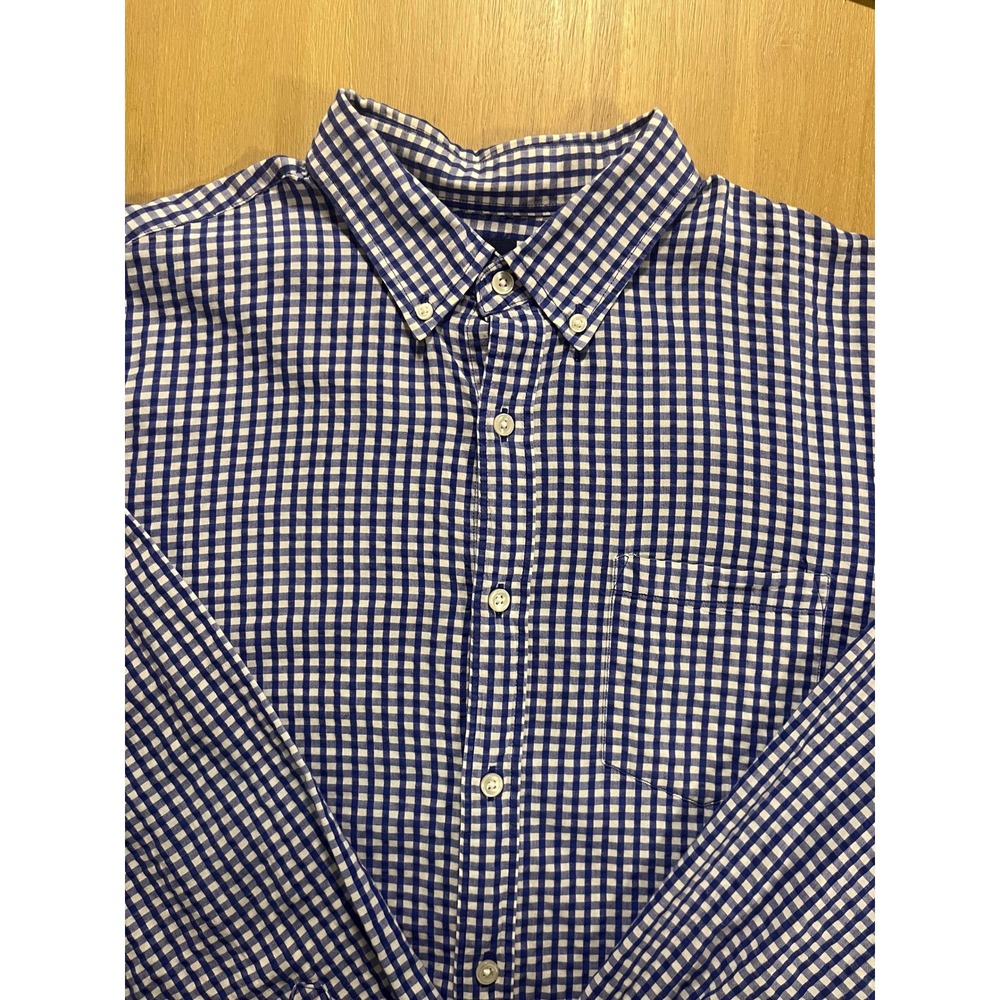 J.Crew Mens Blue White Gingham Check Button Down Shirt Large Long Sleeve